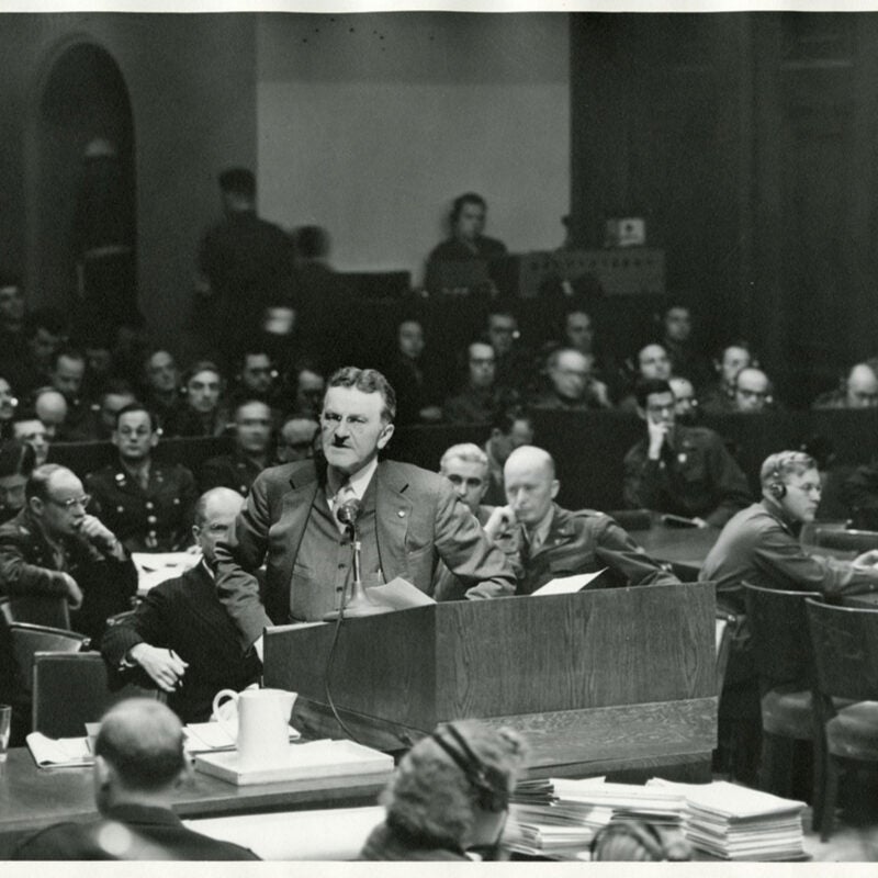 Prosecution Attorney Ralph Albrecht at Nuremberg in 1945.