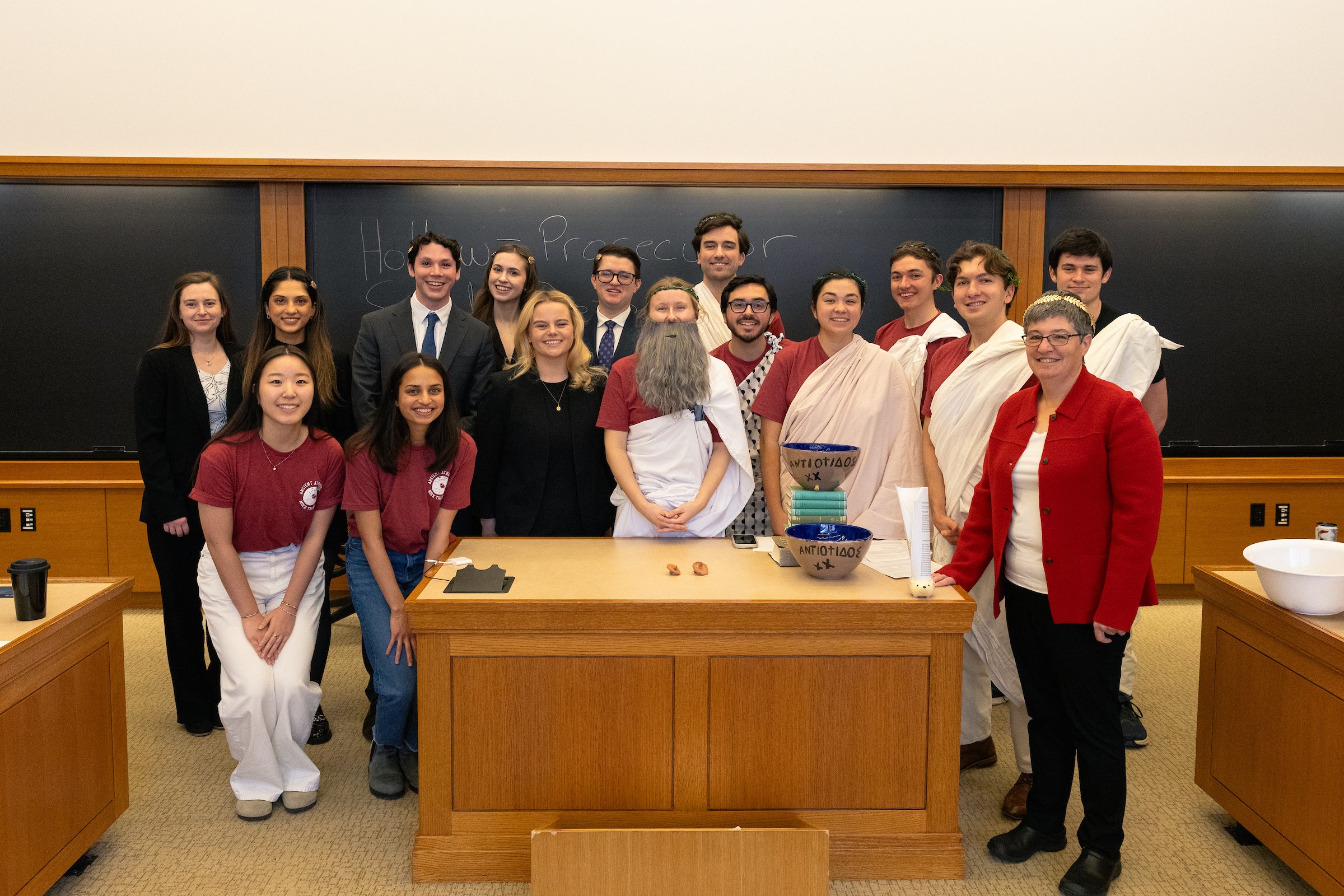 Adriaan Lanni posing for a picture with her Comparative Law class.