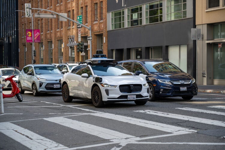 Driverless car on a city street.