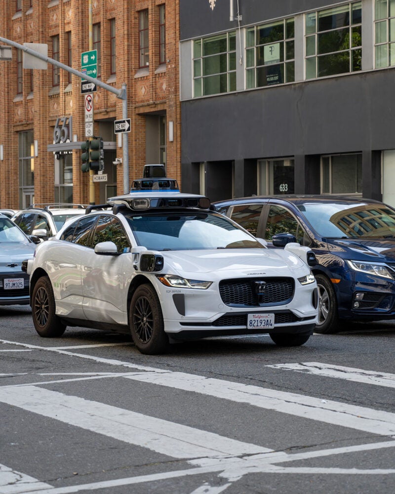 Driverless car on a city street.