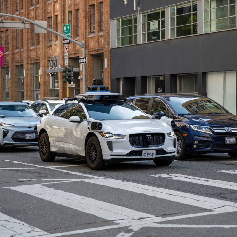 Driverless car on a city street.