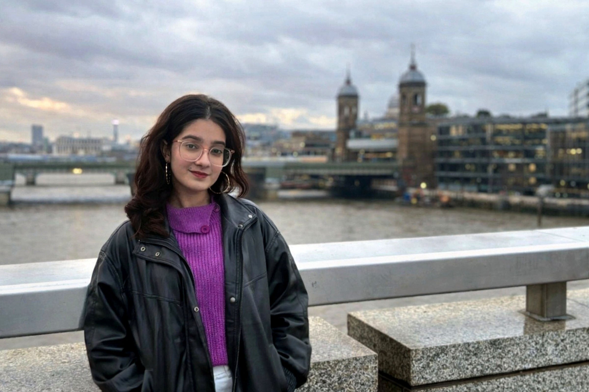 Haniya Rehman on a bridge in London.