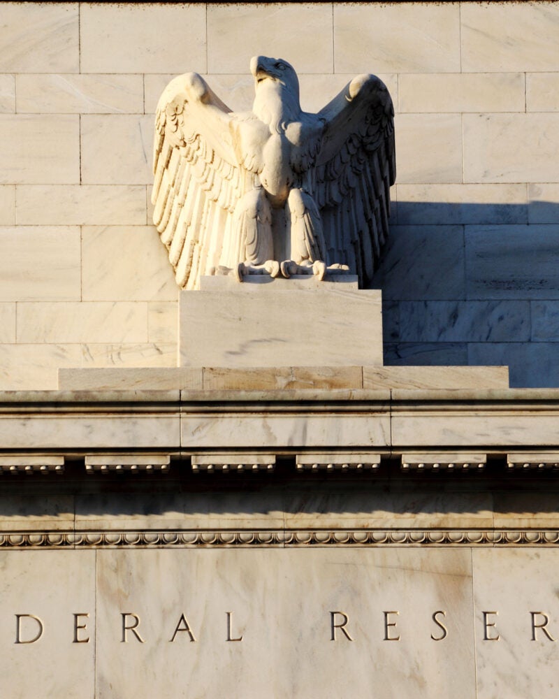 Close up of eagle detail on the Federal Reserve building in Washington D.C.