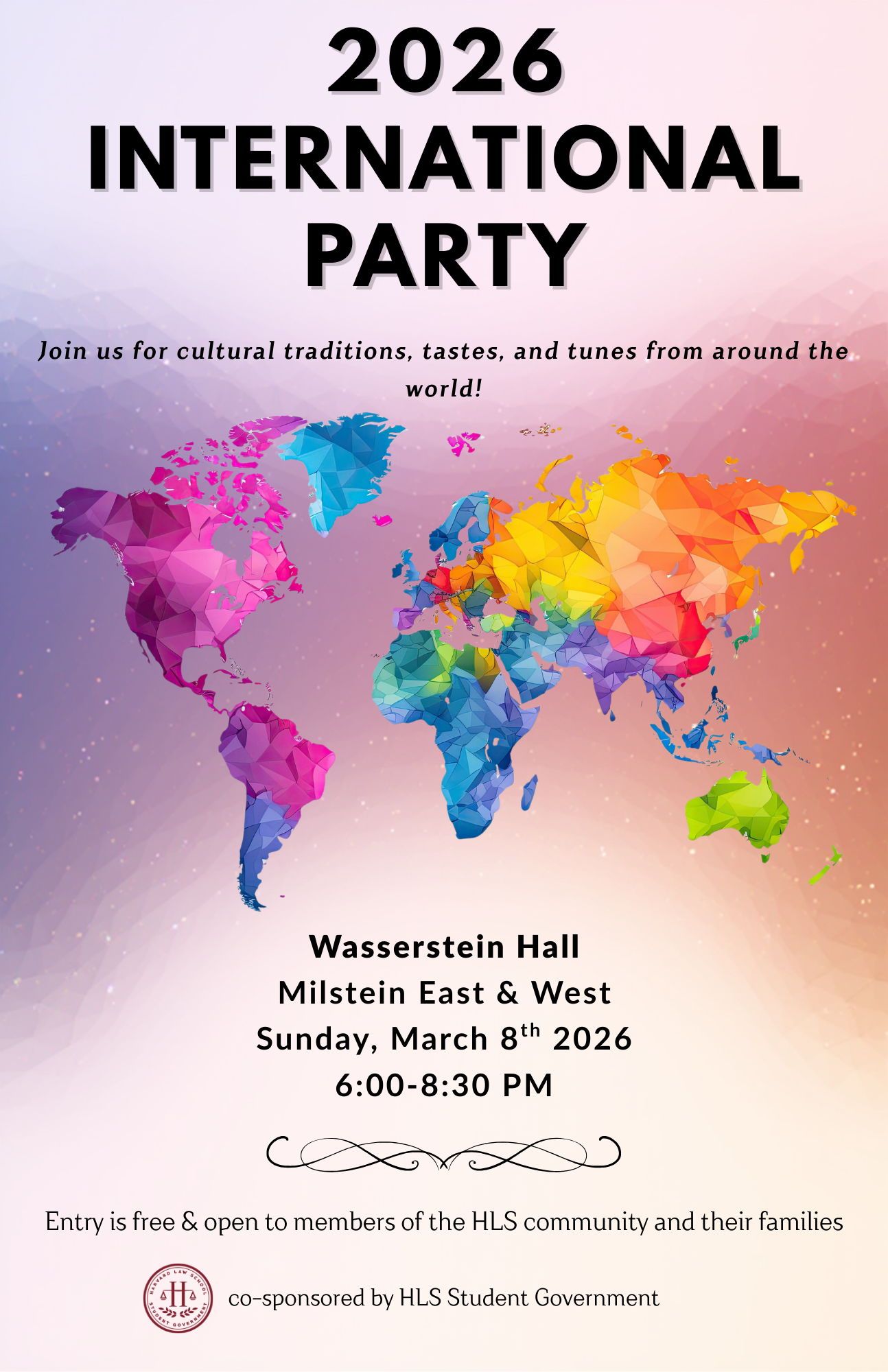 Graphic with watercolored map of world. Text reads, 