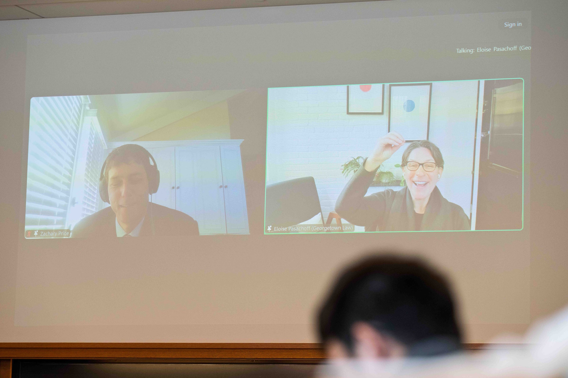 Guests appear via Zoom in Howell Jackson's Federal Budget Policy class.