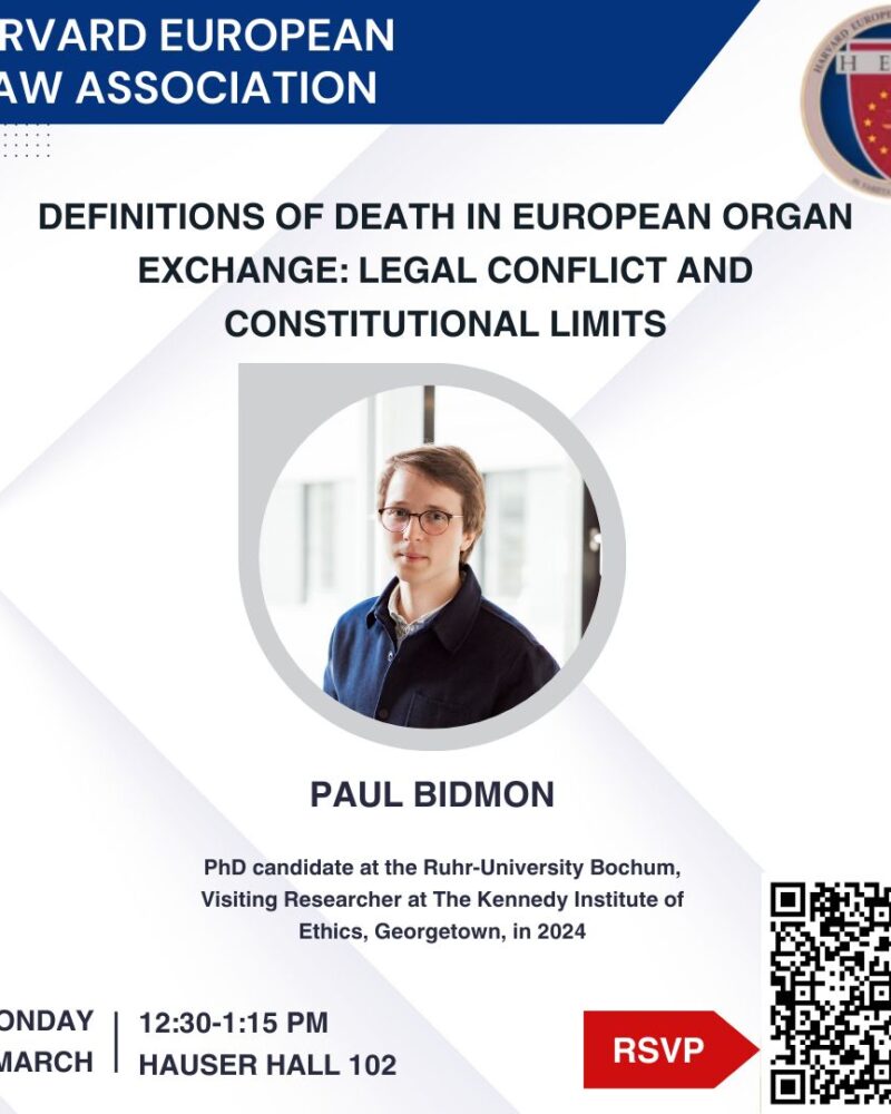 Harvard European Law Association Definitions of Death in European Organ Exchange event poster