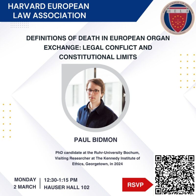 Harvard European Law Association Definitions of Death in European Organ Exchange event poster