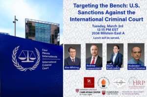 Targeting the Bench: U.S. Sanctions Against the International Criminal Court event poster