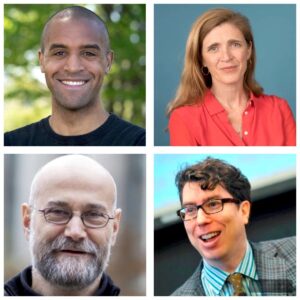 Grid picture of HLS Faculty members Yochai Benkler, Nikolas Bowie, Samantha Power, and Jonathan Zittrain