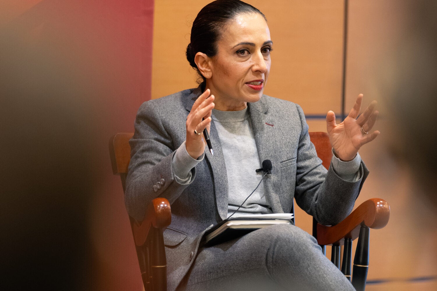 Naz K. Modirzadeh speaking at Targeting the Bench panel.