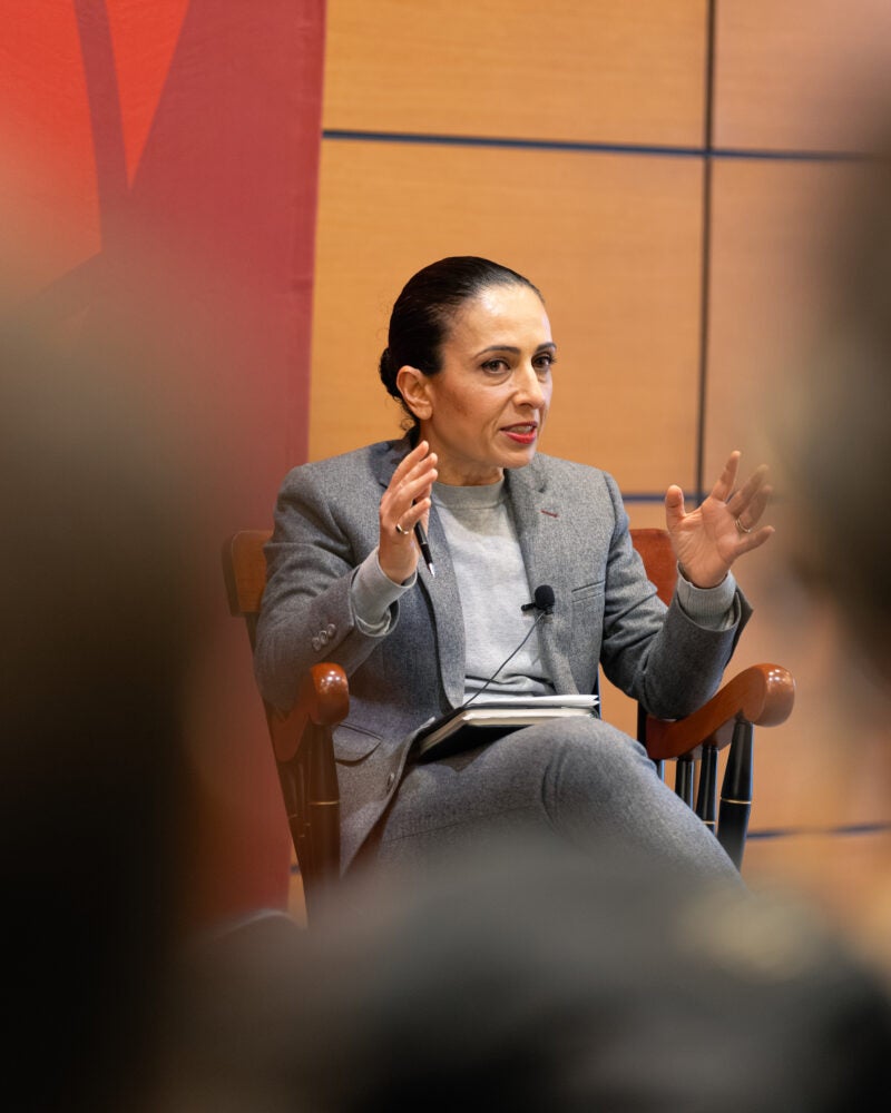 Naz K. Modirzadeh speaking at Targeting the Bench panel.