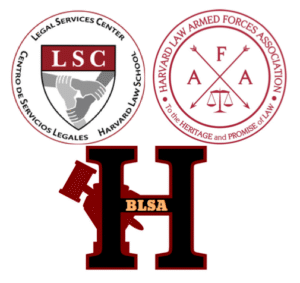 Legal Services Center, Harvard Law Armed Forces, and Black Law Students Association logos
