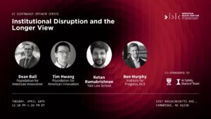 INstitutional disruption and the longer view event poster.