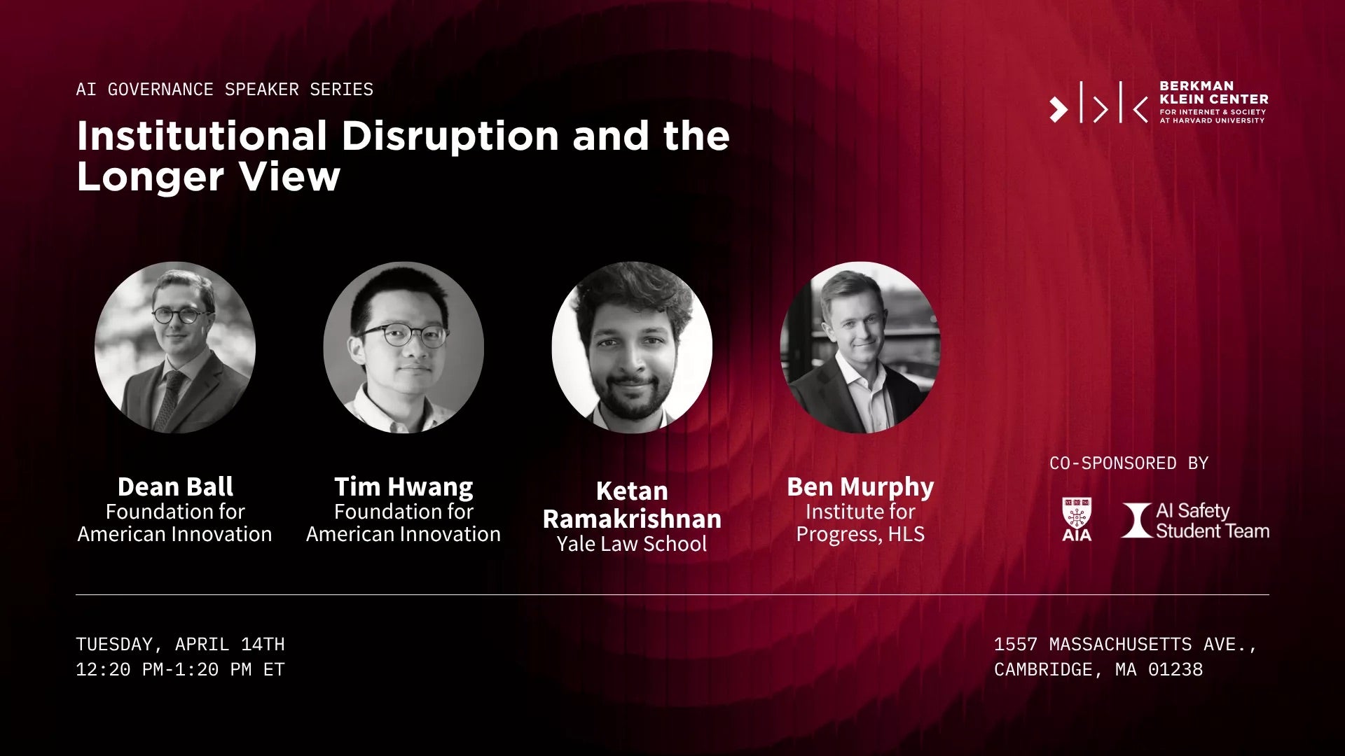 INstitutional disruption and the longer view event poster.