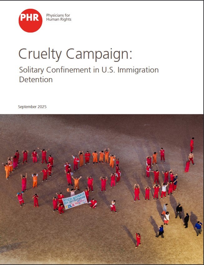 Cover of PHR, September 2025 showing prisoners spelling S.O.S. with their bodies.