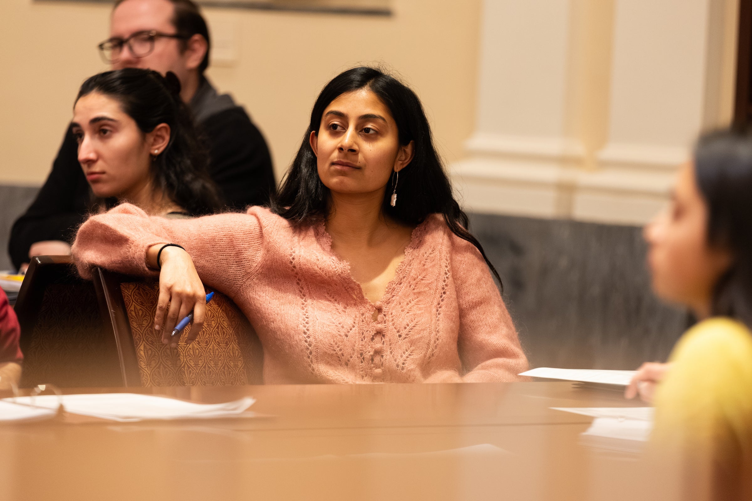 Students listening to the professor.