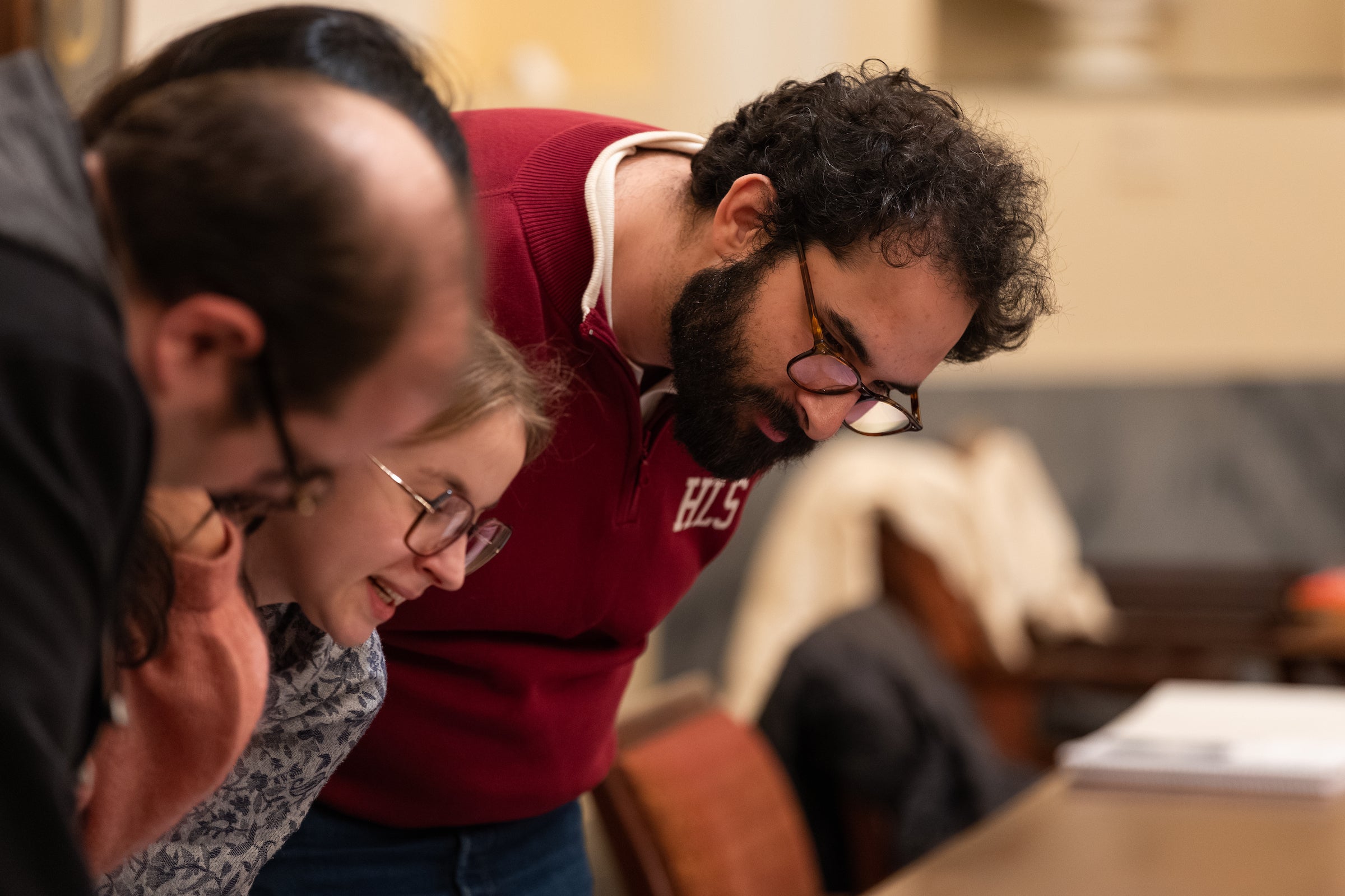 Students examine case materials from the Historical & Special Collections.