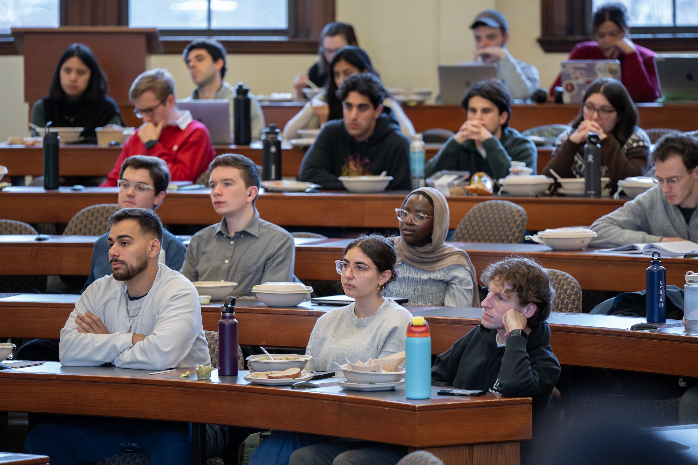 Students listening intently to Kristen Eichensehr's last lecture.