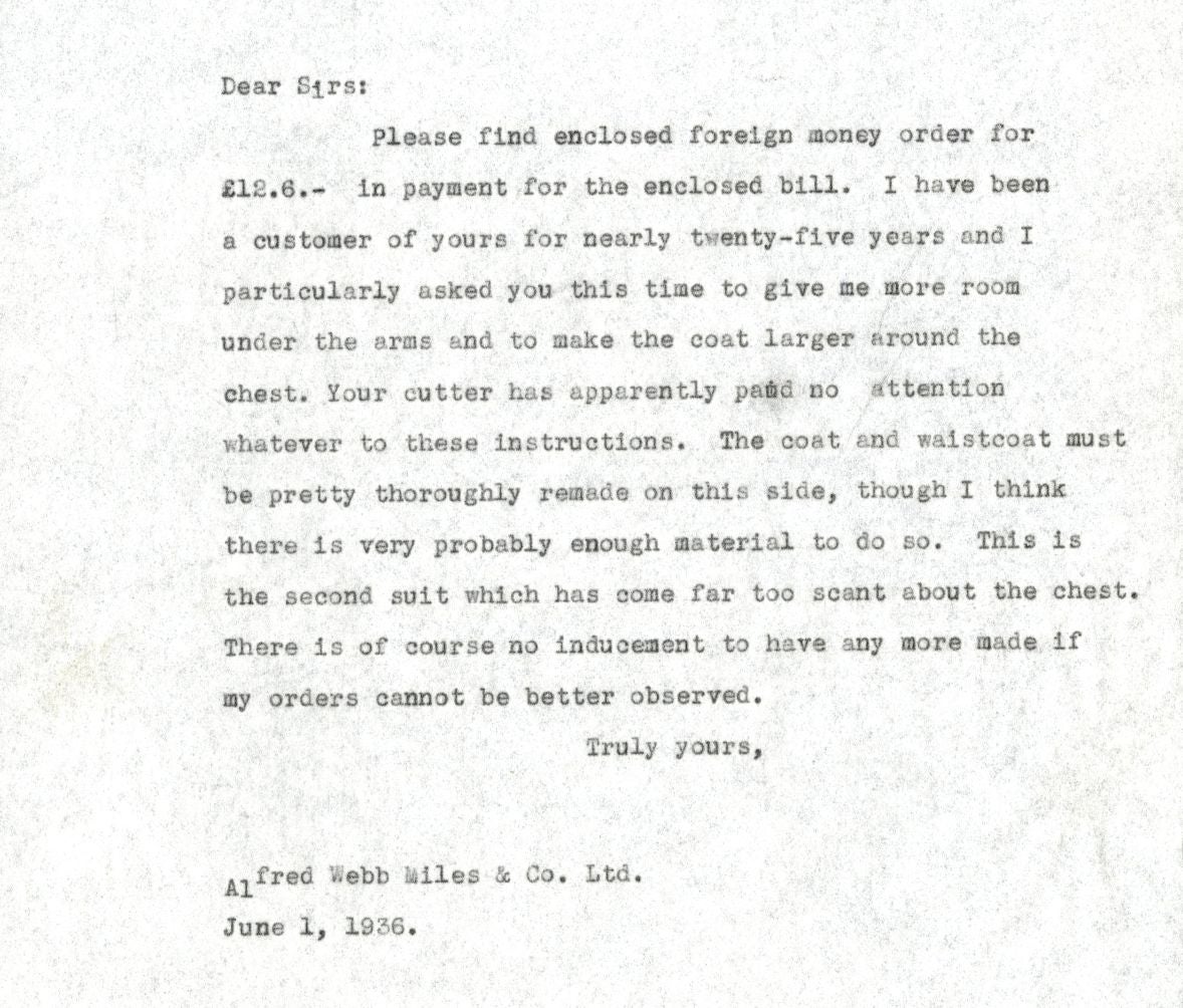 Detail of typescript letter on onionskin paper.