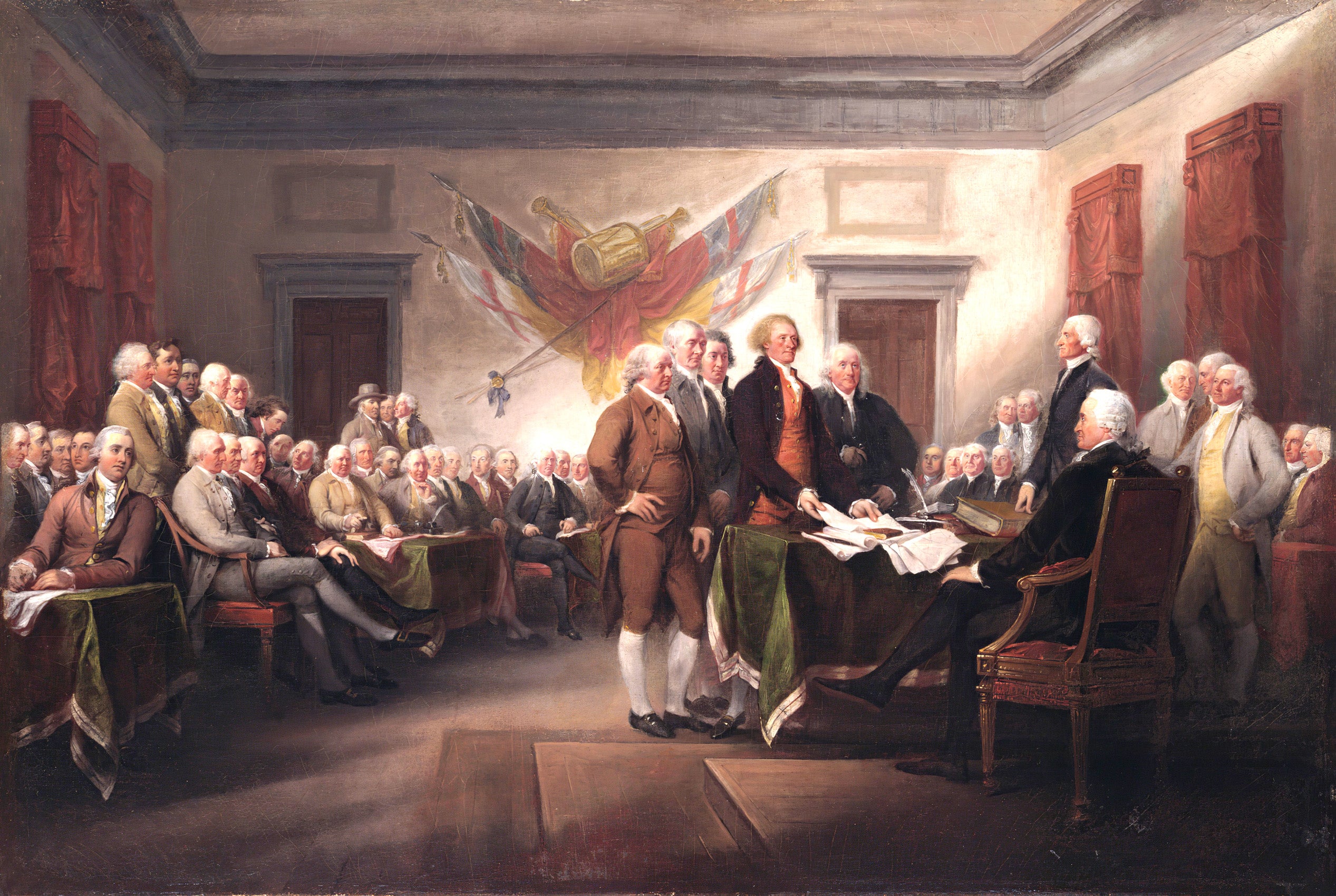 The painting by John Trumbull, American, 1756–1843, The Declaration of Independence, July 4, 1776.