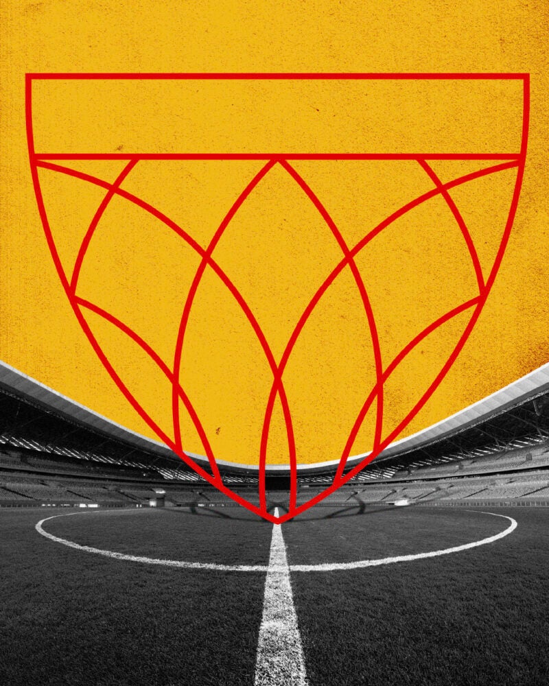 Illustration shows an athletic field with the Harvard Law School Shield marking the middle