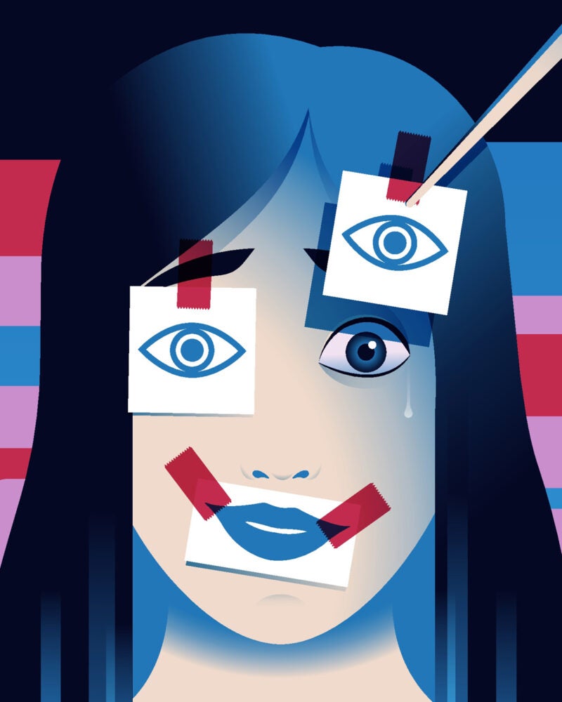 Conceptual illustration of a face being constructed using AI.