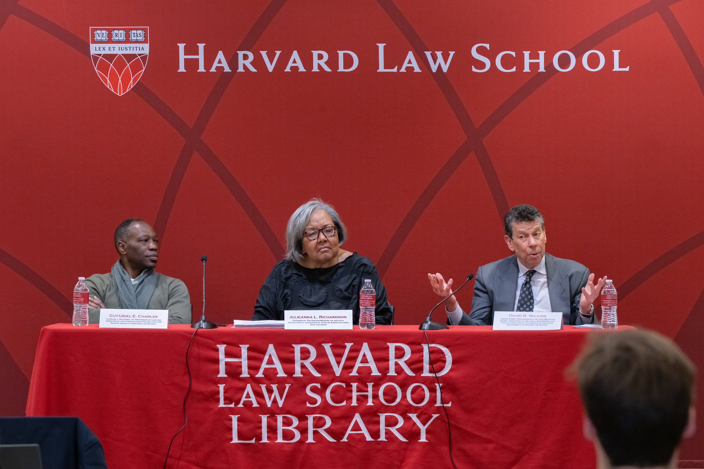 Guy-Uriel Charles, Julieanna Richardson, and David Wilkins speak on a panel.