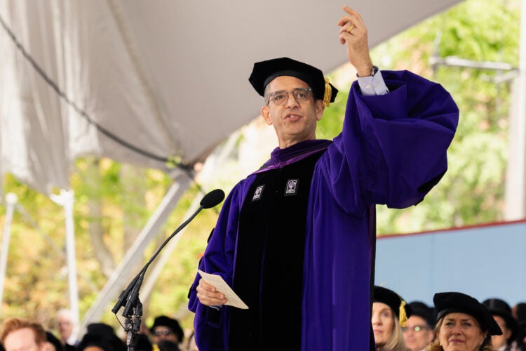 John Goldberg addresses crowd at commencement.