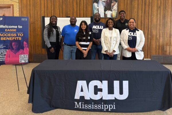 MDP students stand behind an ACLU Mississippi table