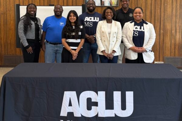MDP students stand behind an ACLU Mississippi table