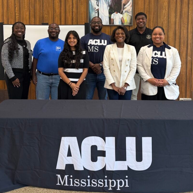 MDP students stand behind an ACLU Mississippi table