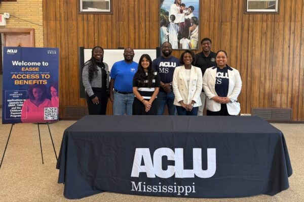 MDP students stand behind an ACLU Mississippi table