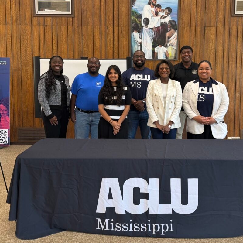 MDP students stand behind an ACLU Mississippi table