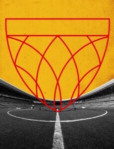 Illustration shows an athletic field with the Harvard Law School Shield marking the middle