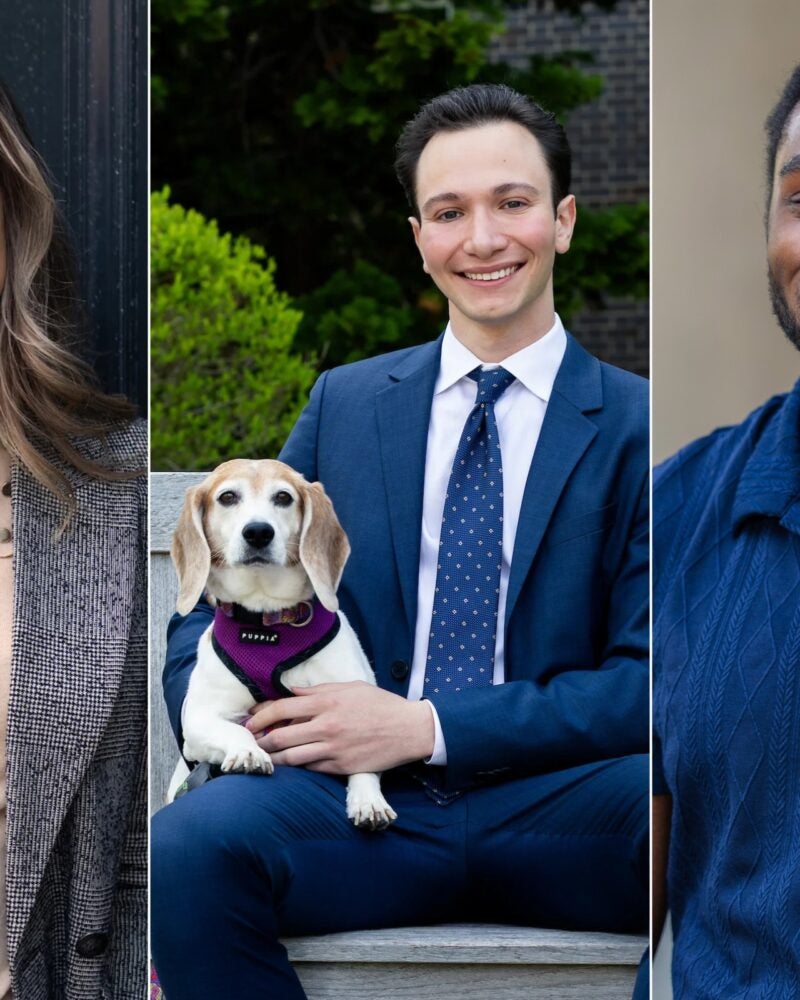 Three students and a dog.