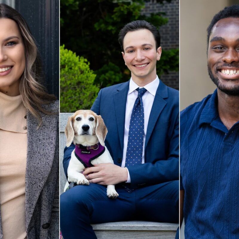 Three students and a dog.