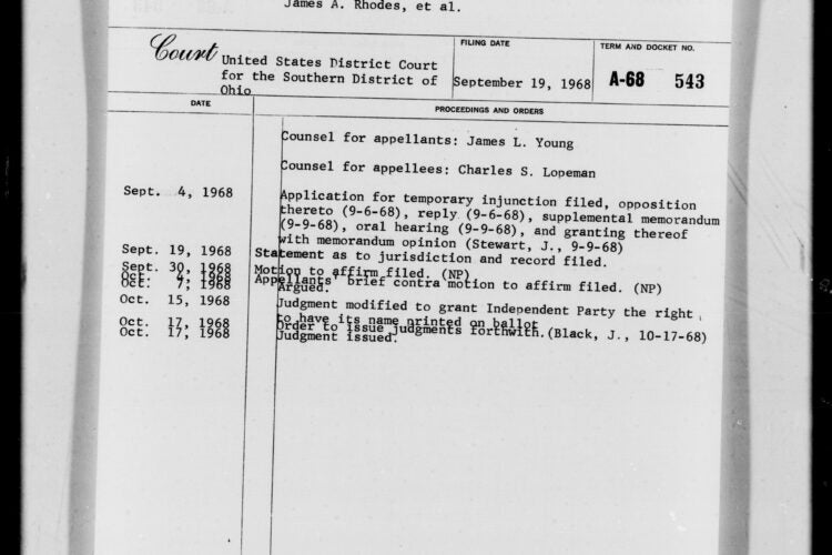 Williams v Rhodes docket.
