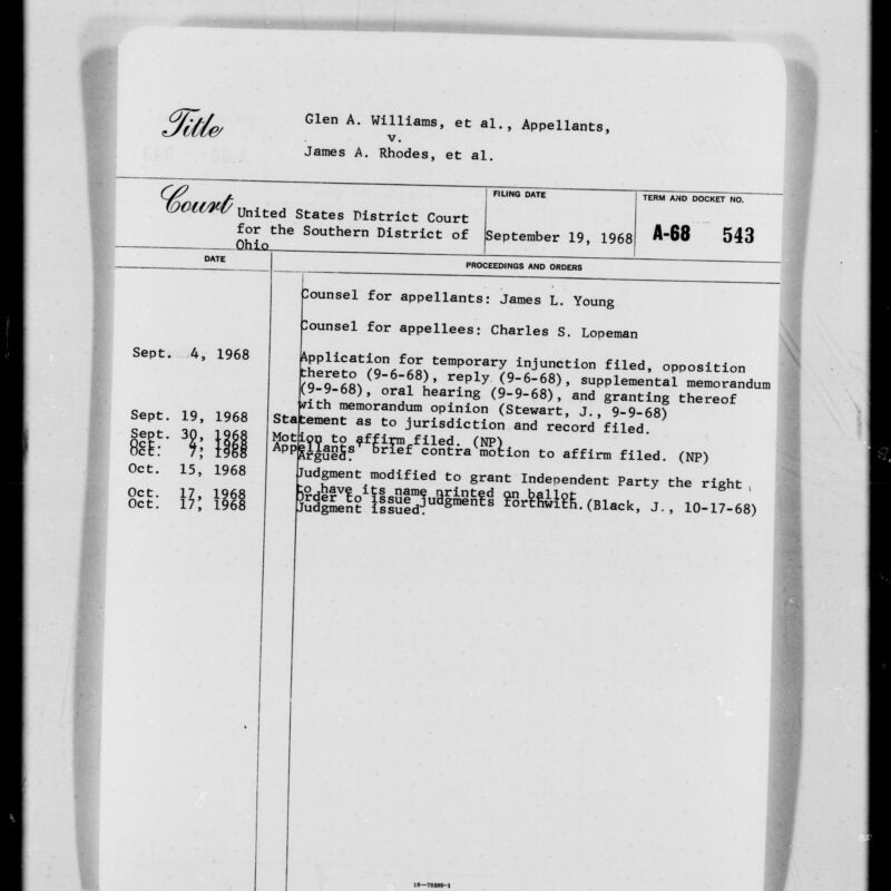 Williams v Rhodes docket.