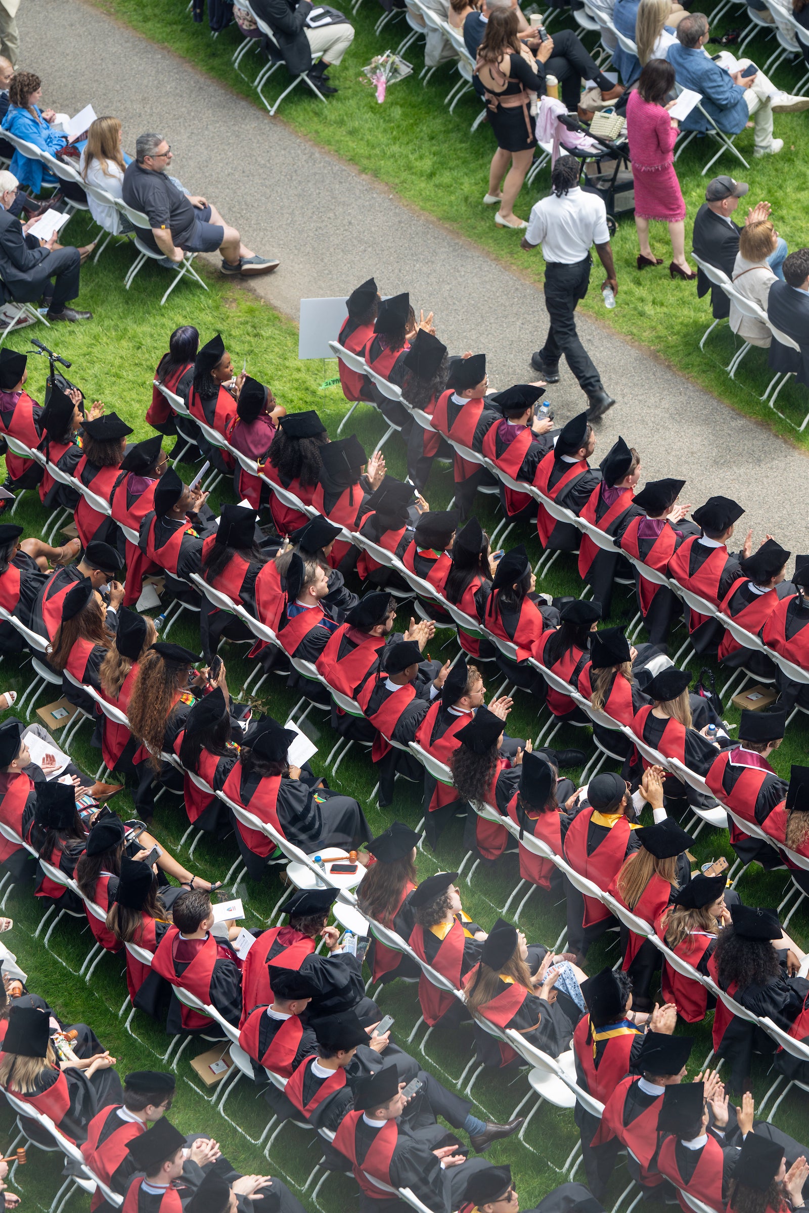 Ariel view of of Commencement Day audience on Holmes Field.