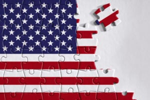 Unfinished American flag puzzle.