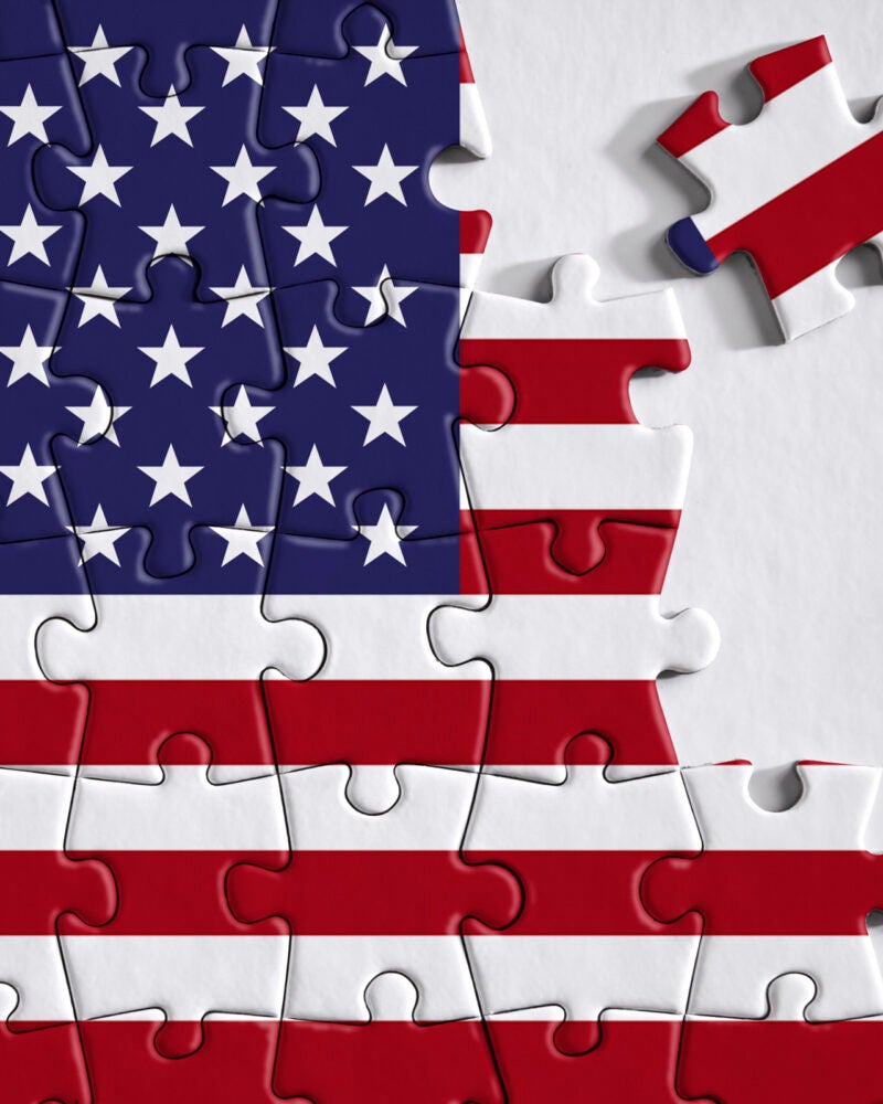 Unfinished American flag puzzle.