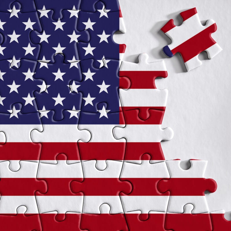 Unfinished American flag puzzle.