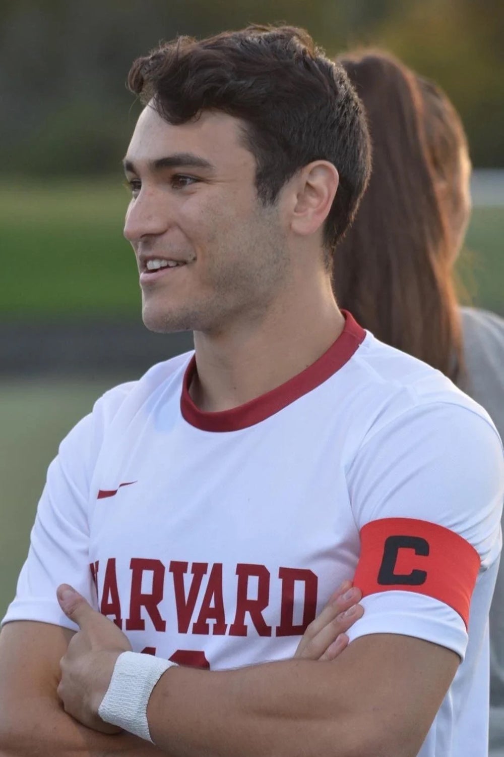 Nathán Goldberg Crenier in his Harvard Soccer jersey.