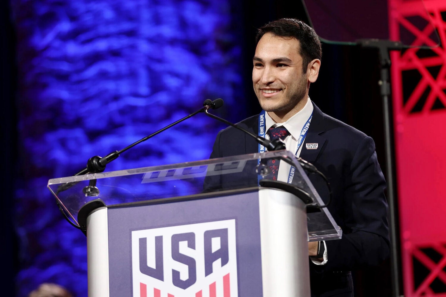 Nathán Goldberg Crenier speaks at the U.S. Soccer National Council Meeting in 2024.