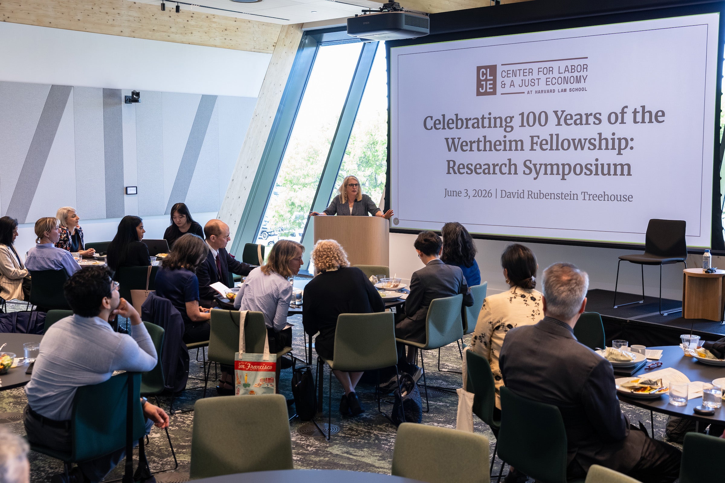 Sharon Block welcoming symposium attendees.