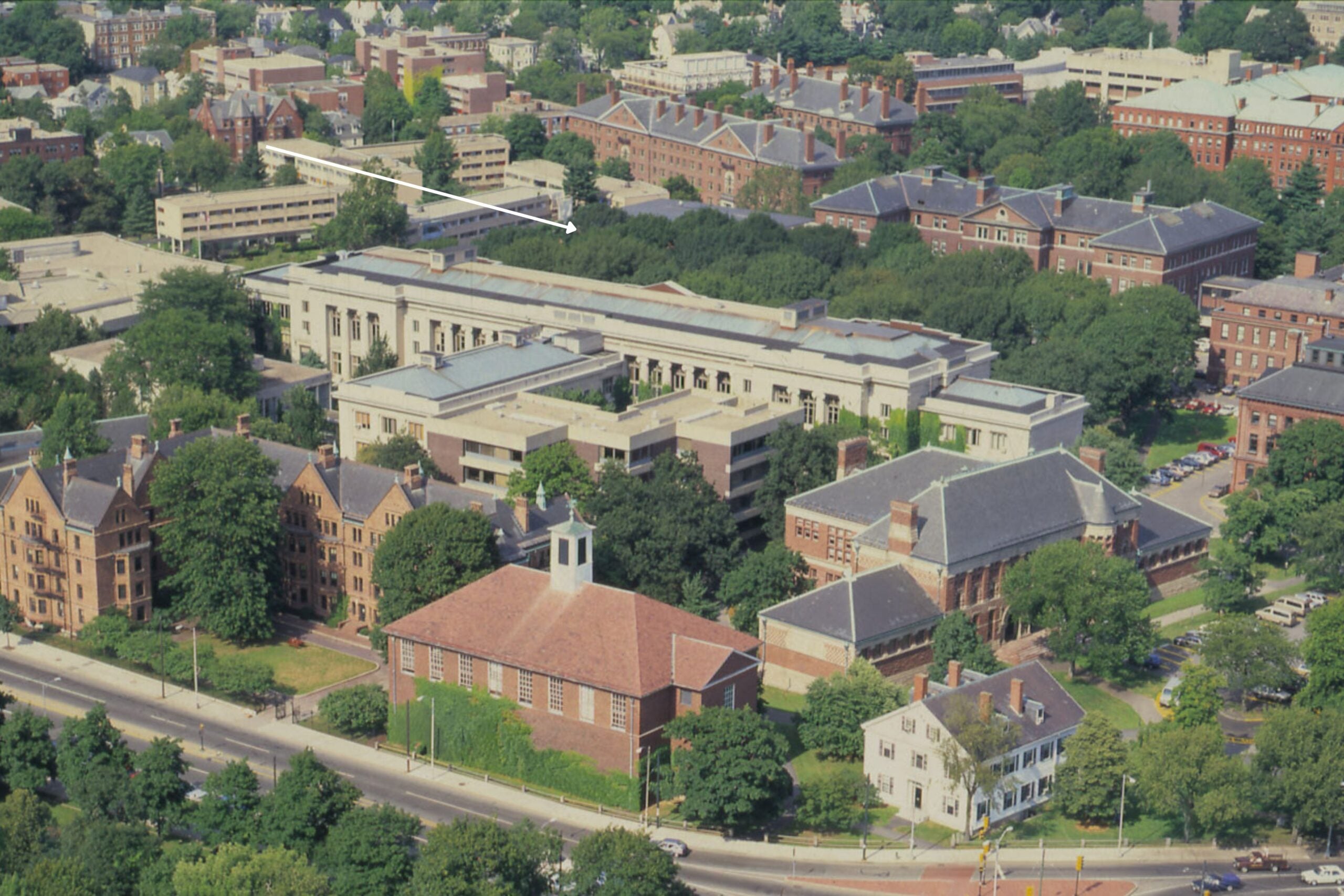 Aerial view of Harvard Law School campus.