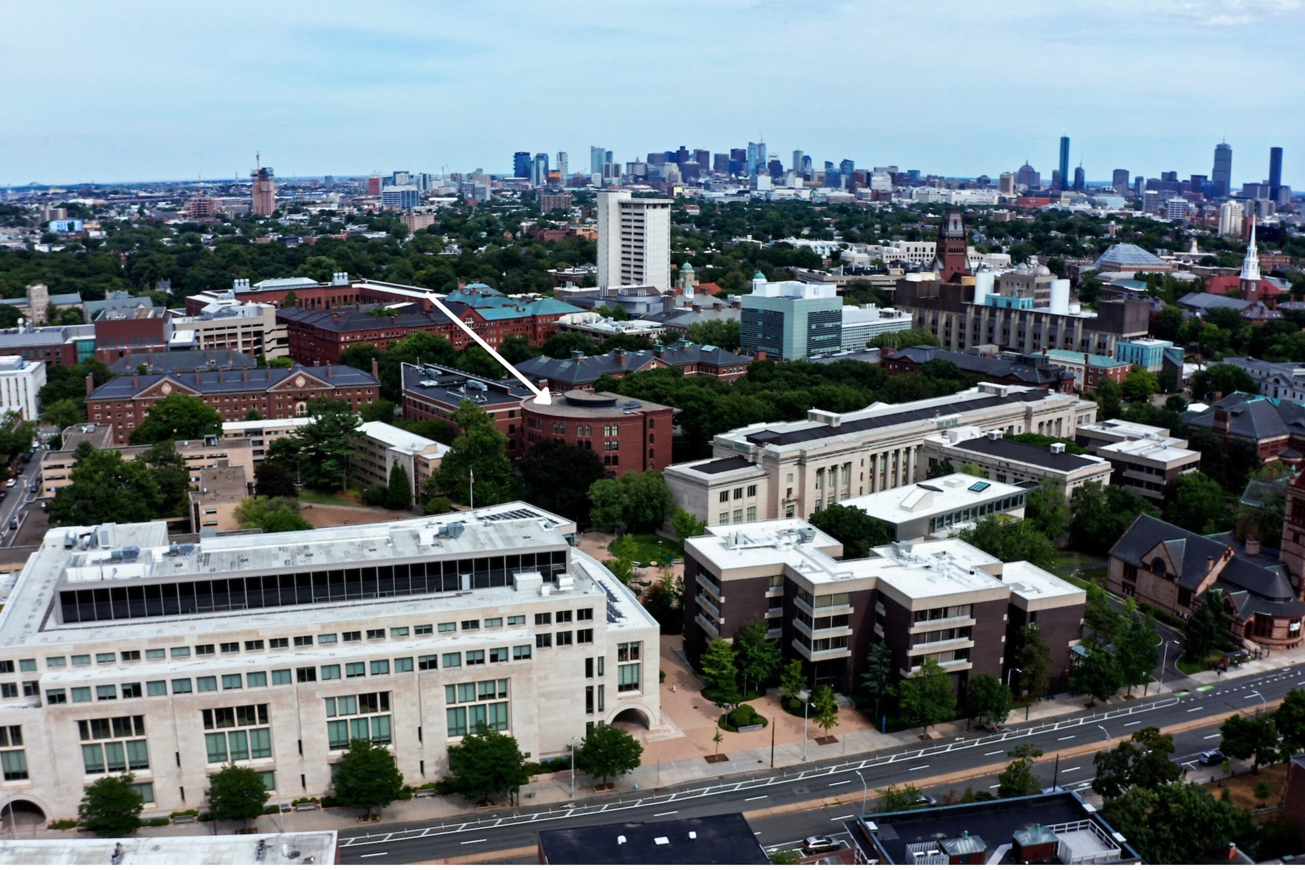 An aerial view of the Harvard Law School campus.