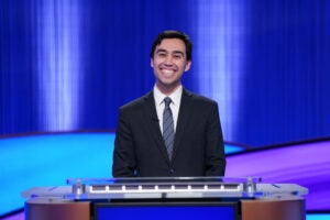 Caleb Groen on the set of Jeopardy.