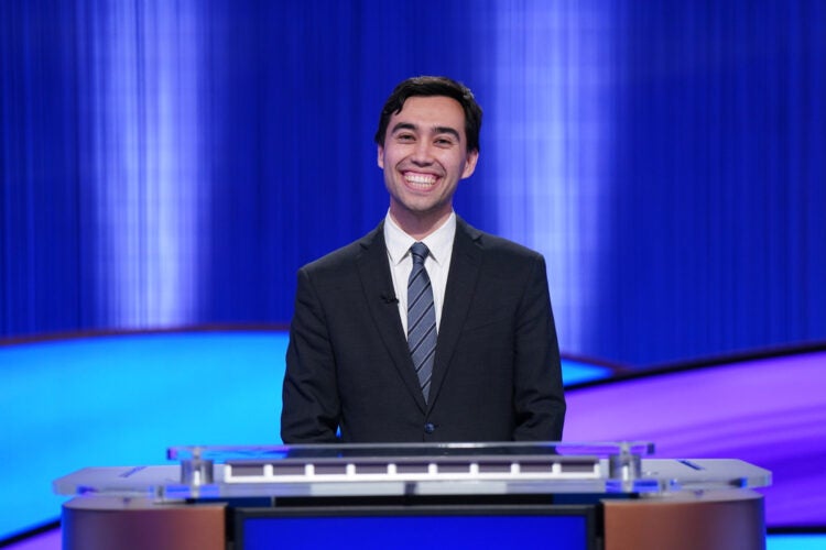 Caleb Groen on the set of Jeopardy.