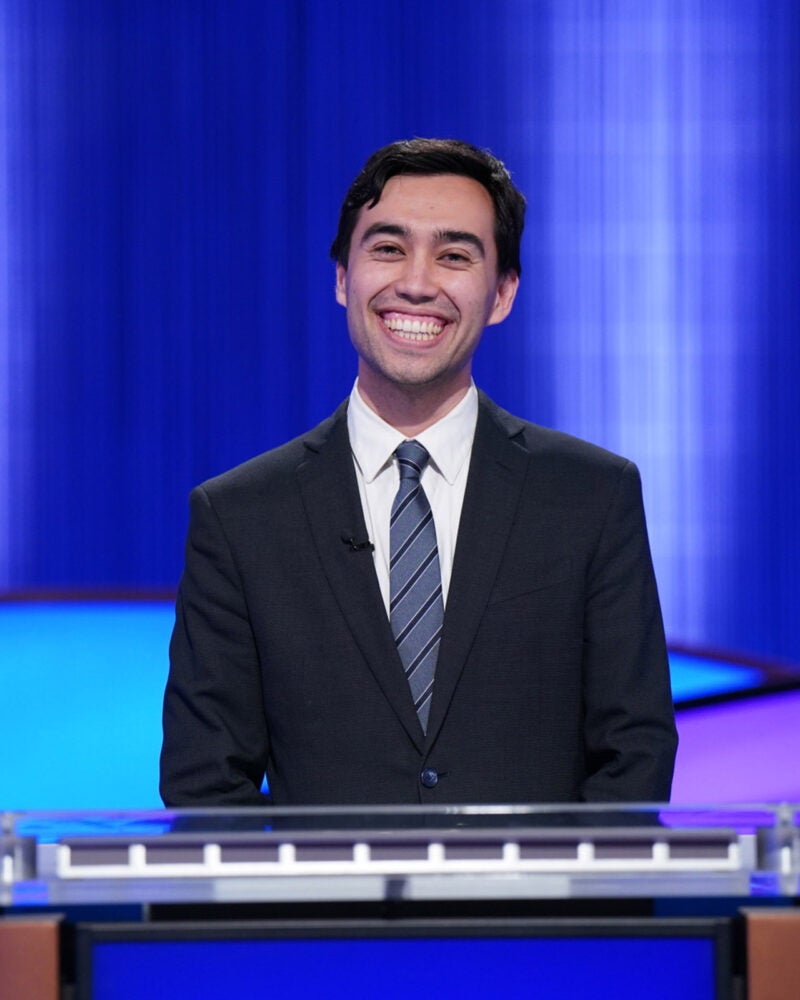 Caleb Groen on the set of Jeopardy.